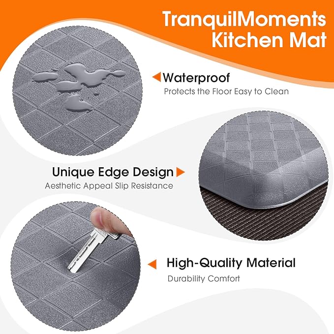4/5 Inch Extra Thick Kitchen Mats for Floor,Non Slip Anti Fatigue Kitchen Rugs,Waterproof Stain Resistant Sink Mat,Cushioned Standing and Comfort Mats for Office (17"x60" Grey)