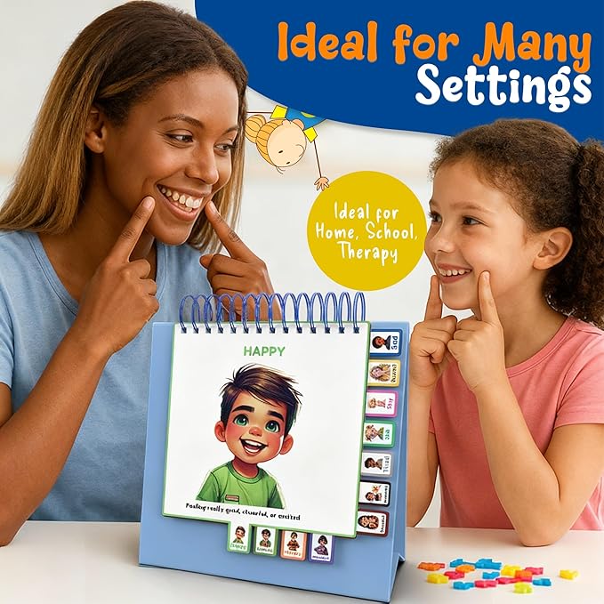 Thought-Spot Expressive Faces Flipbook | Emotions Wheel & Feelings Chart | Emotional Regulation Tool for Home, Class, Calm Down Corner | Helps Kids Learn Coping Skills | Autism Must-Have