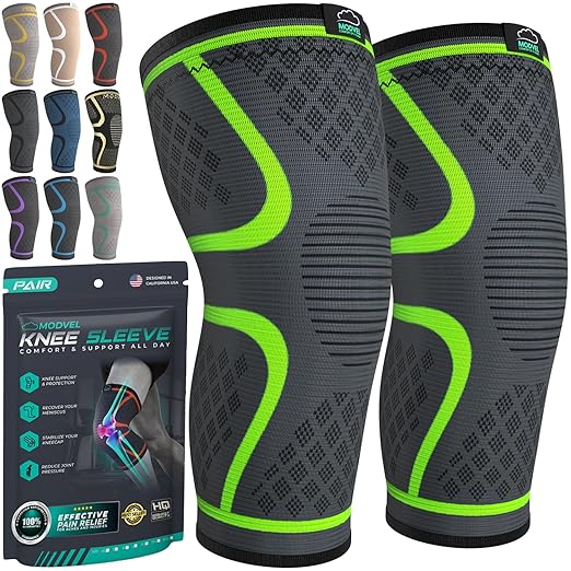 Modvel Compression Knee Brace for Women & Men, 2-Pack Knee Brace for Running Knee Pain, Knee Support Compression Sleeve, Workout Sports Knee Braces for Meniscus Tear, ACL & Arthritis Pain Relief