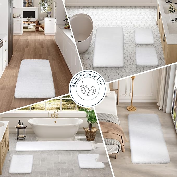 Walensee Bath Rug for Bathroom Non Slip Bathroom Mat (20 x 32, White) Water Absorbent Soft Microfiber Shaggy Bathroom Rug Machine Washable Bath Mat