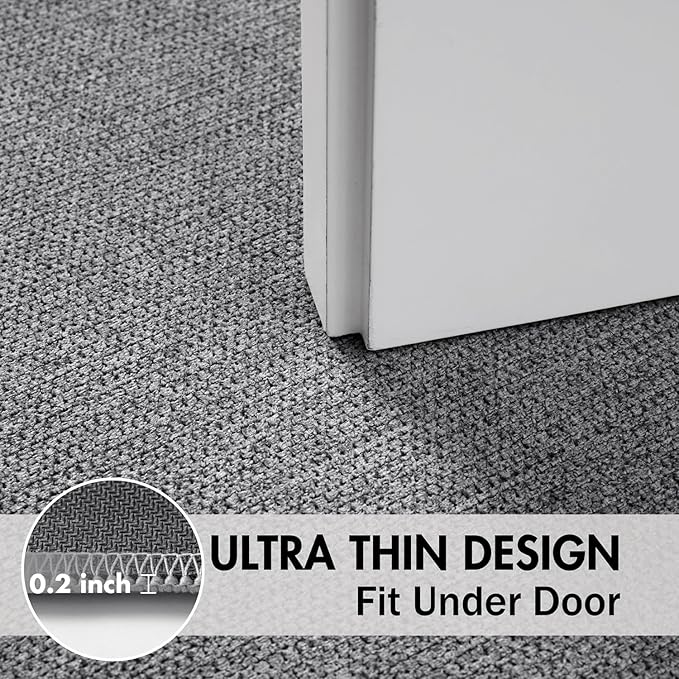 MIULEE Set of 2 Ultra Thin Bathroom Rugs, Rubber Bath Mat, U-Shaped Toilet Rug for Bathroom, Non Slip Quick Dry Absorbent Machine Washable, Fit Under Door, Shower, Sink, Grey, 17"x27"+20"x24"