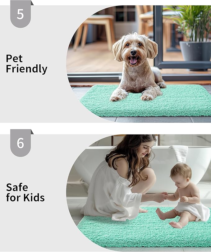 Bathroom Runner Rug 24x59 Spa Blue Non Slip Fluffy Long Bath Mat for Bathroom Floor Washable Plush Luxury Bath Rug for Tub Absorbent Shower Sink Mat Bedside Rug