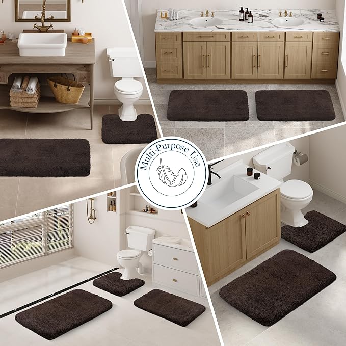 Walensee Large Bathroom Rug (24 x 72, Brown) Extra Soft and Absorbent Shaggy Bath Mat Machine Washable Microfiber Non Slip Luxury Floor Mat