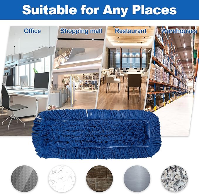 iDeaology 4 Pack - 24-Inch Washable Dust Mop Heads – Full Cloth, Extra Durable, Easy Button - No Clinging to Hair or Fur, Easy to Use Replacement for Commercial and Home Cleaning