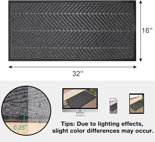 16" x 32" Charcoal Grey Front Door Mat Indoor Outdoor, Low Profile Welcome Doormat for Entrance, Waterproof All-Weather Entry Mat for High Traffic Area