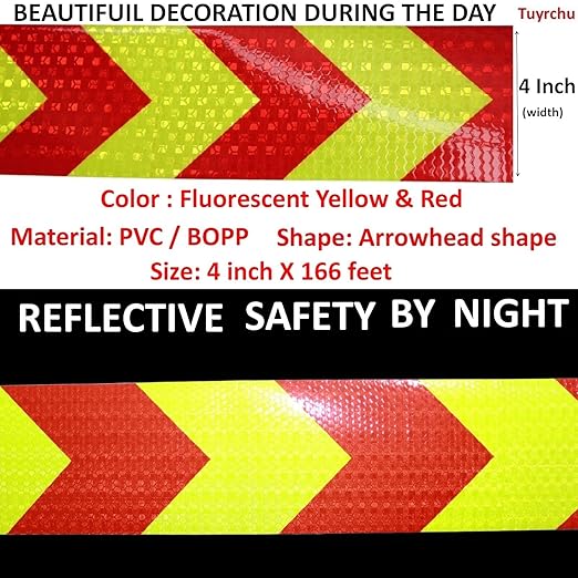 Reflective Tape 4 inch X 166 feet, Outdoor Waterproof Hazard Conspicuity Safety Warning Industrial Marking Tape