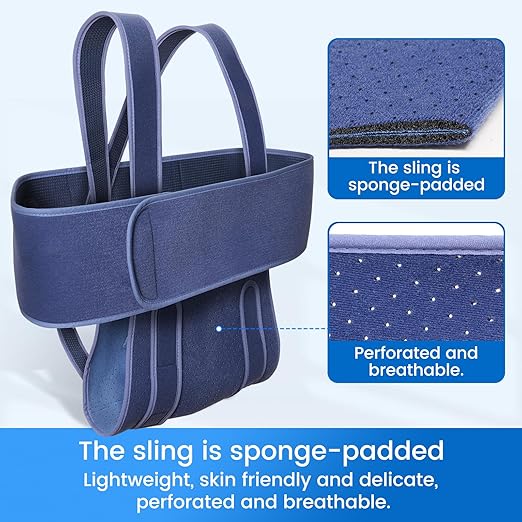Velpeau Arm Sling for Sleep, Shoulder Immobilizer for Women & Men - Very Soft Sling for Rotator Cuff Tear, Fractured, Dislocation, Broken, Postoperative, Fits Left & Right (Blue, M: Bust 31.5-39.5″)