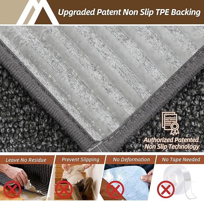 COSY HOMEER Edging Stair Treads Non-Slip Corner Indoor Stair Runners for Wooden Steps,Landing Slip Resistant Stair Rugs Mat for Kids and Dogs,100% Polyester TPE Backing,Black,30x30 inch