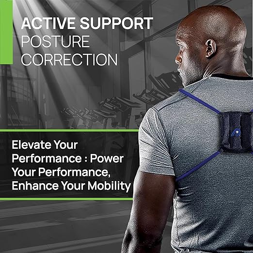 PRIMEKINETIX PostureMedic Dynamic Posture Corrector - Active Resistance Training System for Upper Back Strengthening & Shoulder Alignment - Stretches Chest, Strengthens Back - Doctor Recommended - Size M (Blue)