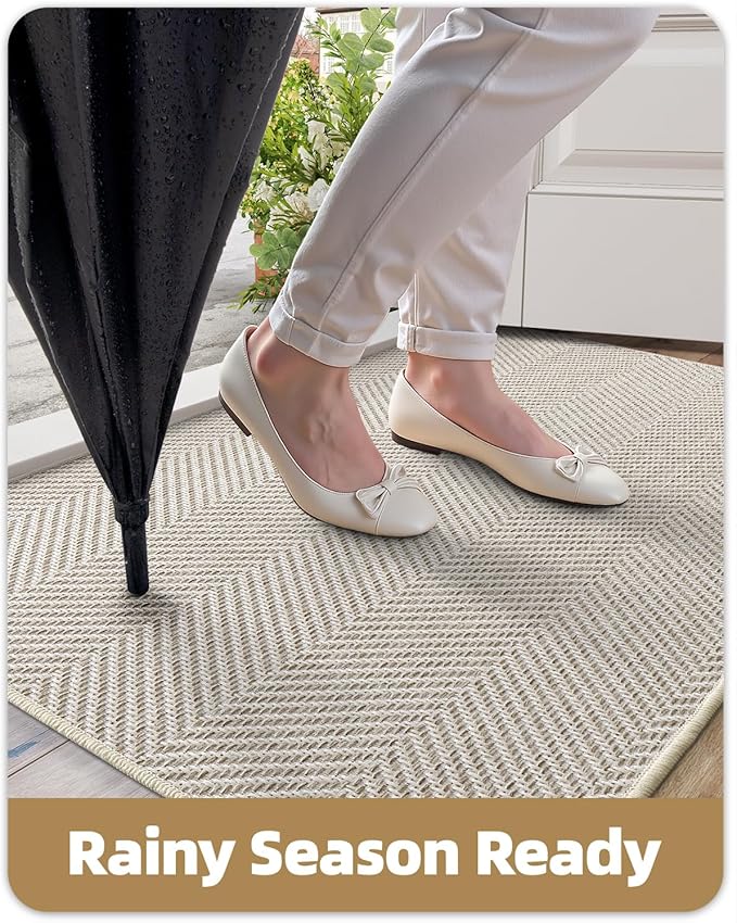 Color&Geometry Extremely White Beige Ultra Thin Indoor Door Mat 48"x72", Machine Washable Front Door Mat Non Slip, Low Profile Entrance Mat Indoor, Absorbent Carpet for Inside, Entry, Entryway (FOLD)