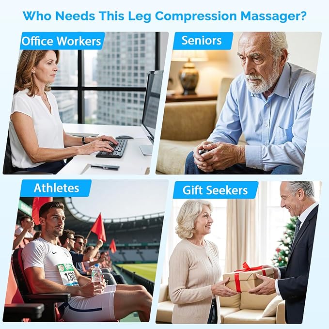 Leg Massager with Heat and Compression for Circulation and Pain Relief, 6 Modes Foot Calf Thigh Knee and Leg Compression Massage Boots for Swelling, Edema and RLS, Gifts for Mom, Dad, Seniors