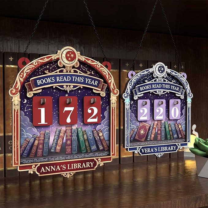 Personalized Books Read This Year Tracker Sign, Celestial Book Counter for Readers, Vintage Fantasy Bookshelf Library Decor, Custom Bookish Gifts for Women, Home Reading Nook & Bookshelf Accessories