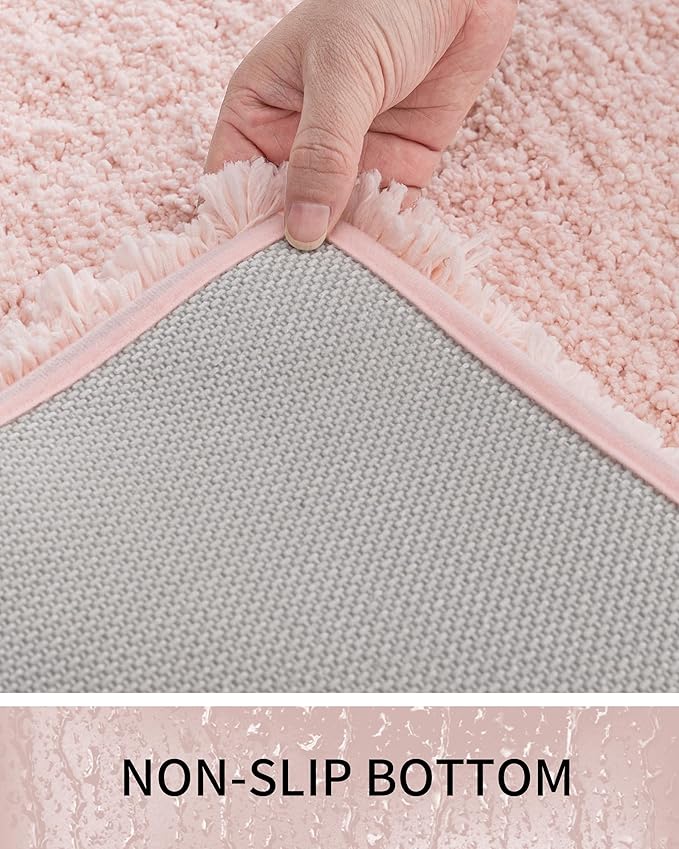 Bathroom Rugs 59x24, Ultra Thick Shaggy Soft Microfiber Absorbent Bath Rug, High Density Foam Latex Non Slip Backing, Machine Washable Bath Mats for Bathroom Floor & Sink, Pink