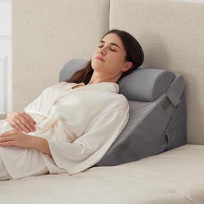 3PCS Wedge Pillow Set for After Surgery, Adjustable 9&12 Inch Bed Wedge Pillow for Sleeping, Incline Pillow Wedge for Headboard, Post Surgery, Acid Reflux, Neck&Back Support, Velvet