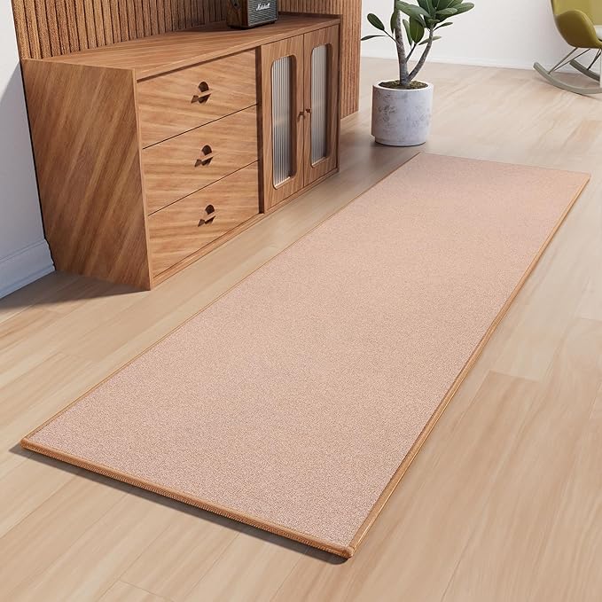 Runner Rug with Non Slip Rubber Backing, Washable Soft Floor Carpet for Kitchen, Hallway, Entryway Indoor, Bedroom, Laundry, Low Pile Area Rugs, Solid Color with Pointillism Style (Camel, 2' * 8')