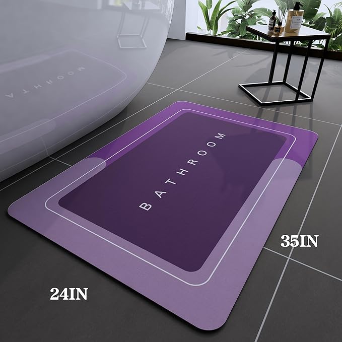 Bath Mat, Bathroom Mat Rugs Super Absorbent Shower Mats Non Slip Quick Dry Thin Rubber Mats for Bathroom Floor Fit Under Door, Shower Rug for Bathtub, Shower, Purple