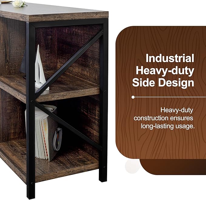 8 Cube Storage Organizer Bookshelf, Industrial Horizontal Bookcase, Accent Cubby Shelf, Media Console Table for Living Room, Home Office, 13.6" D x 63" W x 30.9" H, Dark Grey Oak