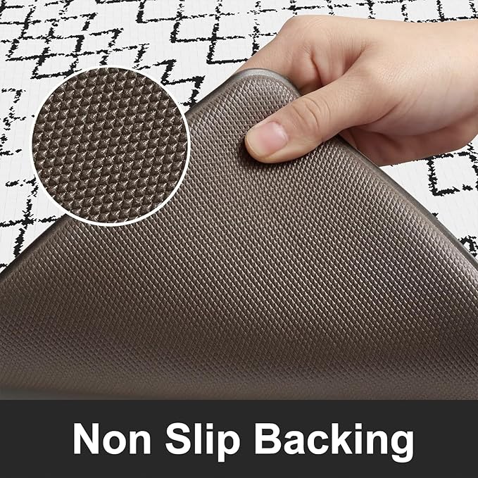 KIMODE Anti Fatigue Kitchen Mat for Floor, Cushioned Farmhouse Kitchen Runner Rug, Non Slip Waterproof Kitchen Floor Mat, Comfort Foam Standing Desk Mat for Laundry Office Sink Black/White 20"x32"