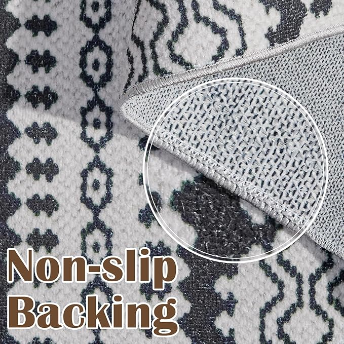 jinchan Moroccan Runner Rug 2x6 for Hallway - Geometric Honeycomb Modern Geometric Machine Washable Soft Ultra-Thin Non-Slip Carpet for Kitchen Bedroom Laundry Room (2x6ft, Black)