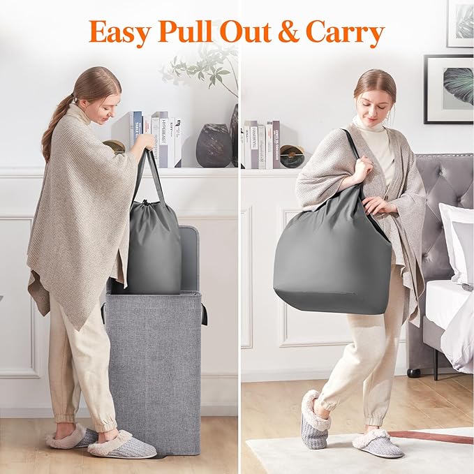 Lifewit Laundry Hamper with Lid and Removable Laundry Bag, Large Collapsible 1 Divider Dirty Clothes Basket with Handles for Bedroom, Laundry Room, Closet, Bathroom, College, 100L Gray