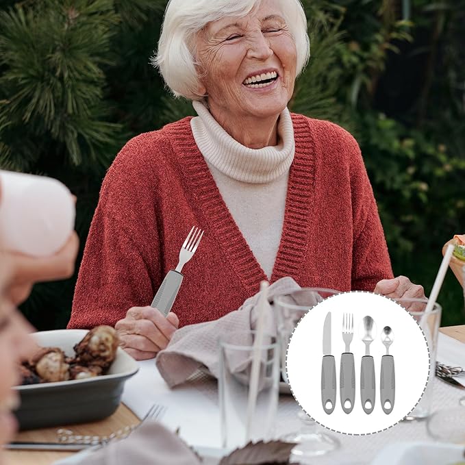 FUOYLOO Stainless Steel Adaptive Utensils Set Lightweight Comfortable to Hold Fork Spoon for Arthritis and Elderly