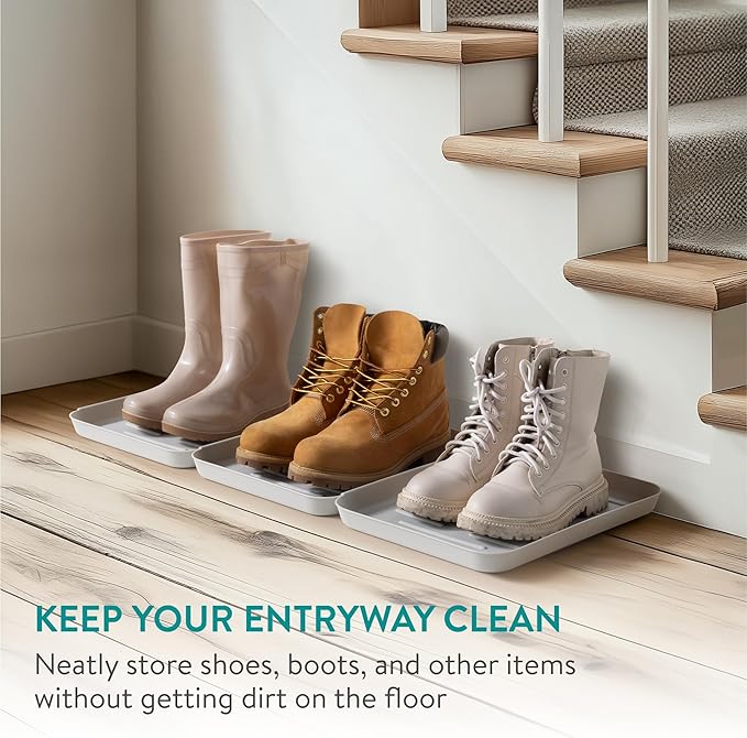 Navaris Set of 3 Shoe Drip Trays - Multi-Purpose Boot Tray for Rain Boots, Winter Boots, Sneakers - Indoor and Outdoor Use in All Seasons - Gray, S