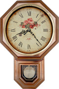 JUSTIME Traditional Schoolhouse Classic Vintage Rose Regulator Wall Clock, Chiming Wall Clocks with Pendulum & Westminster Chime Hourly, Schoolhouse Wall Decor Battery Operated (Vintage Copper)
