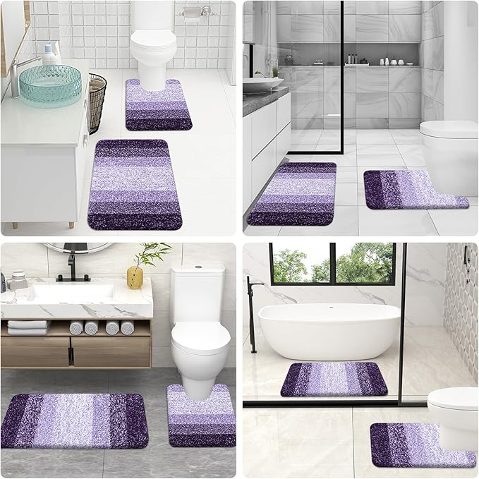 OLANLY Bathroom Rug Set 2 Piece, Soft Absorbent Microfiber Bath Mats and U-Shaped Contour Toilet Rug, Non-Slip, Machine Wash Dry, Plush Shaggy Bath Mats for Bathroom (30"x20"+24"x20", Violet)