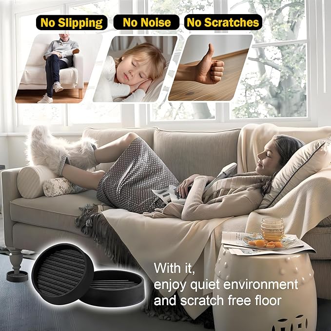 xxxHOLIC Non Slip Furniture Pads, 2” Round Black Rubber Grippers for Hardwood Floors, Anti Skid Furniture Feet Coasters, Bed Couch Stoppers to Prevent Sliding and Floor Scratches, Set of 4