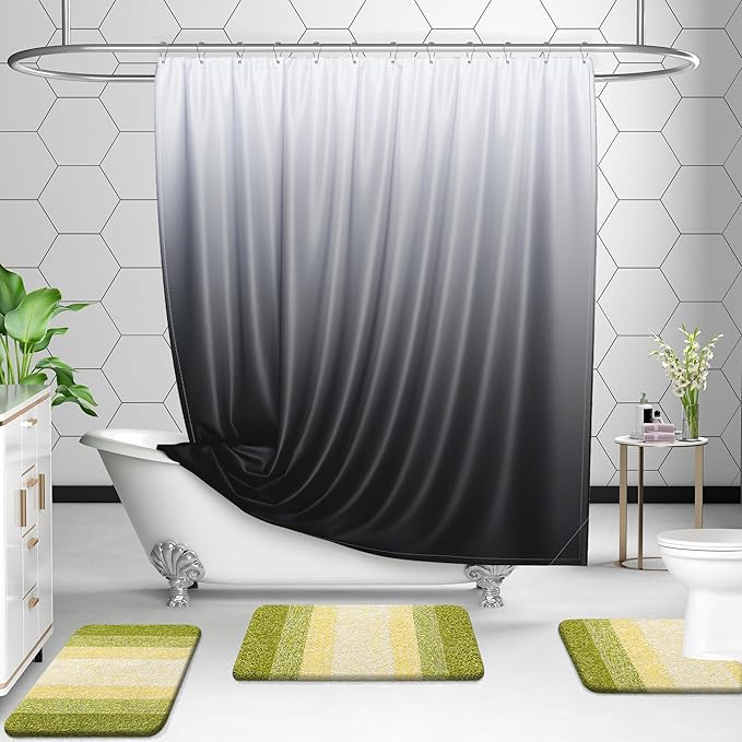 OLANLY Bathroom Rug Set 2 Piece, Soft Absorbent Microfiber Bath Rug Set, Non-Slip, Machine Wash Dry, Plush Shaggy Bath Mats for Bathroom (30"x20"+24"x16", Olive Green)