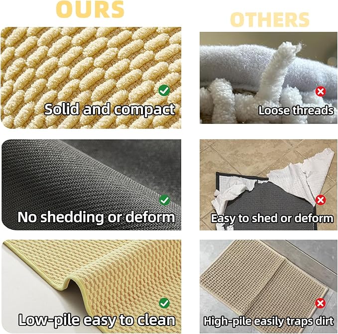 Large Bathroom Rugs Non Slip Washable Bath Rugs Super Absorbent Bathroom Rug Thin Quick Dry Low Pile Bath Mats, Yellow 36"x48"
