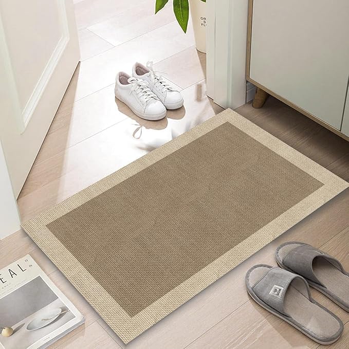 Ultra Thin Door Mat Indoor Entrance, 1/10 in Thin Door Mats for Inside Entry, Non-Slip Rubber Backing Washable Doormat, Fade Resistant, Absorbent, Low Profile Dirt Trapper, 35"X24",Orange