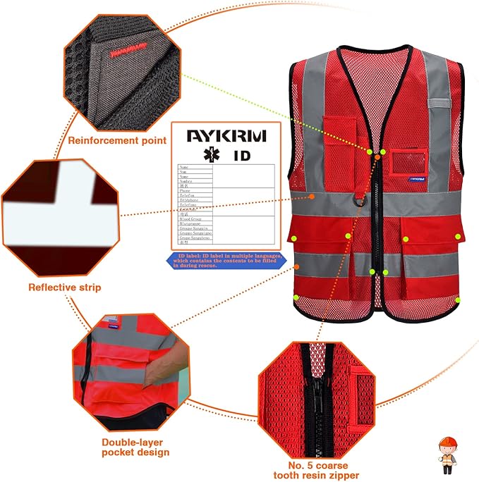 Red work vest mesh