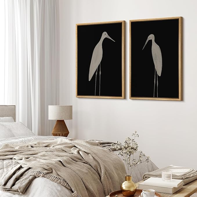 MUDECOR Framed Canvas Print Wall Art Minimalist Crane Silhouettes Illustrations Modern Art Decorative Bohemian Colorful for Living Room, Bedroom, Office - 24"x36"x2 Natural