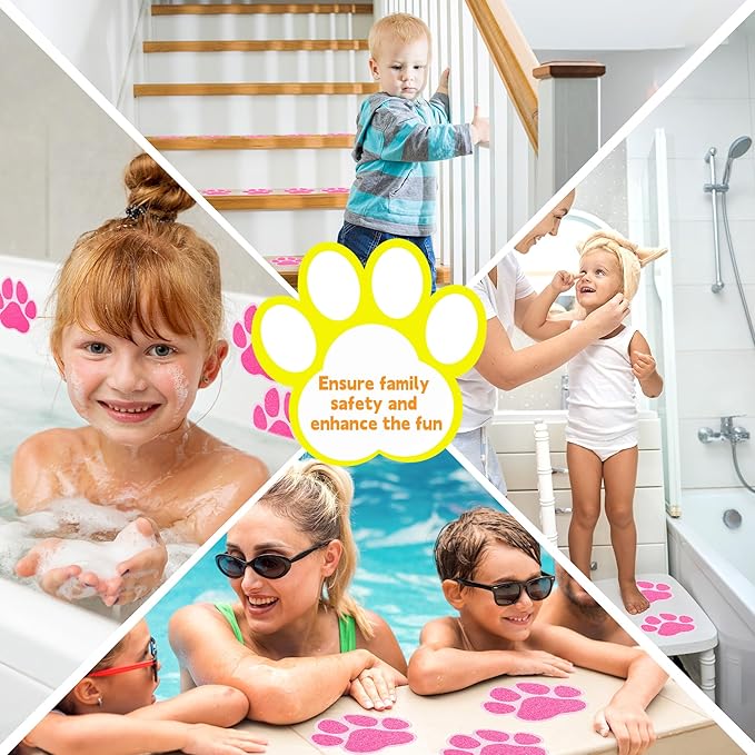 Non-Slip Bathtub Stickers, 20 PCS Large Safety Bathroom Tubs Showers Treads Adhesive Decals with Scraper (Pink)