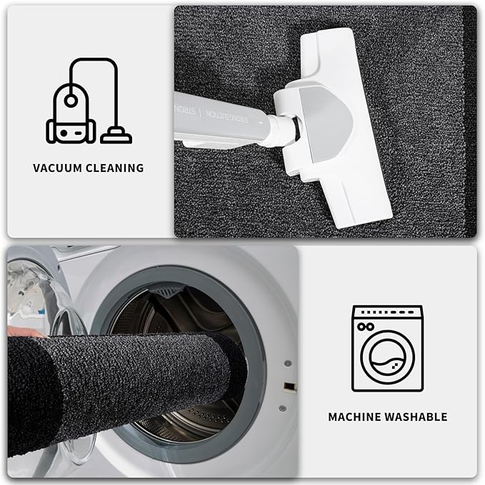 PURRUGS Dirt Trapping Door Mat 32" x 72", Non-Slip/Skid Machine Washable Entryway Rug, Shoes Scraper, Throw Rug, Super Absorbent Area Rug for Muddy Wet Shoes and Paws, Bluish Grey & Charcoal