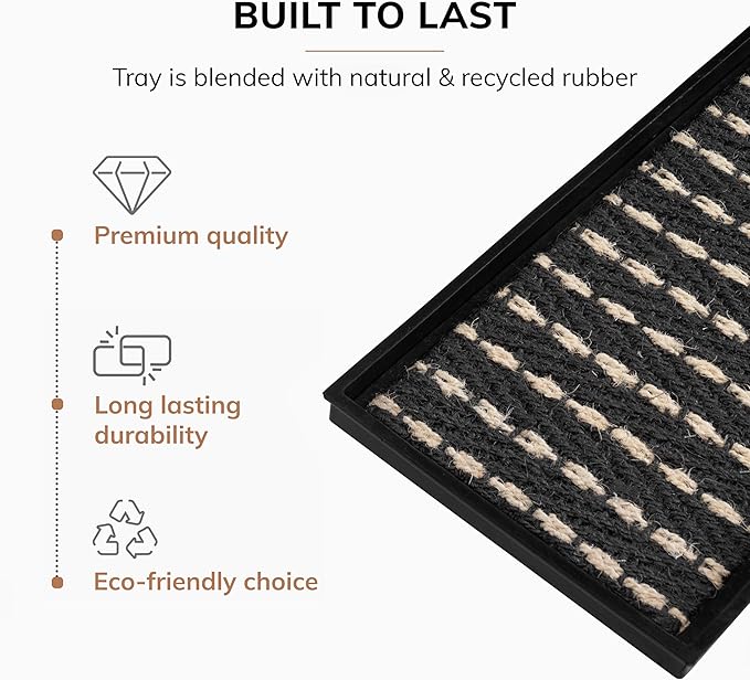 Anji Mountain Heavy Duty Waterproof Rubber Shoe Storage Mat Organizer/Boot Storage Tray Multi Use for Entryway with Coir, Gray and Ivory Insert, Fits 3 Pair (34.5" Wide)