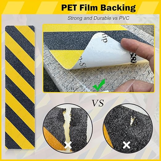 S&X S680 Anti Slip Stair Treads 6" x 24", 10-Pack Pre-Cut Black/Yellow Caution Non Slip Safety Tape Strips for Outdoor Stair Treads, Wooden Steps & Exterior Grips
