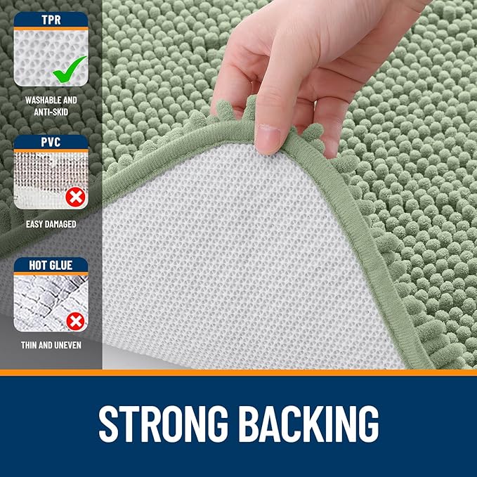 OLANLY Bathroom Rugs Sets 2 Piece, Soft Absorbent Chenille Bath Mats and U-Shaped Contour Toilet Mat Area Rug Set, Machine Washable Bath Carpet, Home Decor Accessories(30"x20"+24"x20", Sage Green)