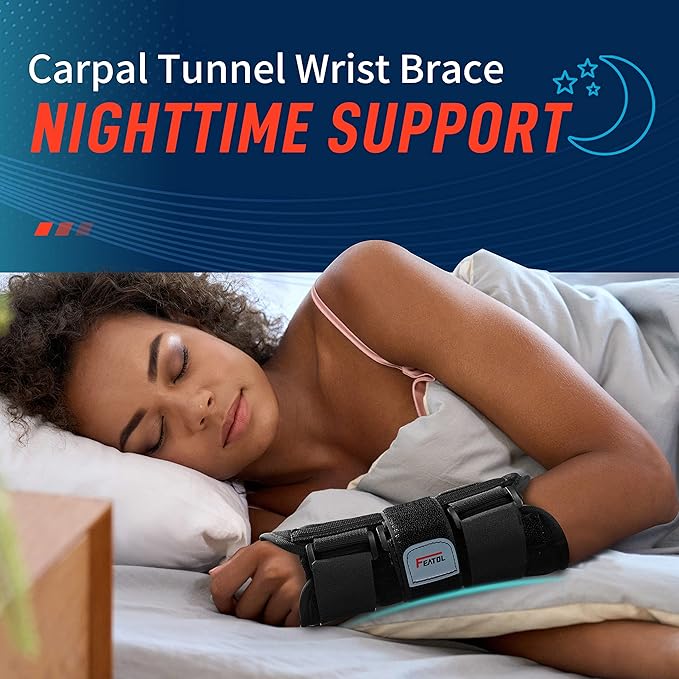 FEATOL Wrist Brace Hand Brace, Carpal Tunnel Wrist Splint Night Support for Women Men, Pain Relief Support -Tendonitis, Arthritis, Sprain, Right Hand, Medium/Large