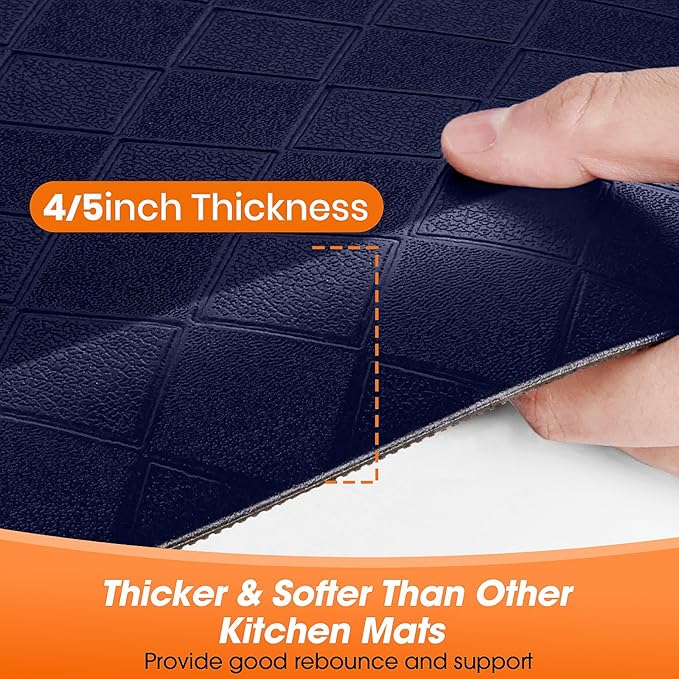 4/5 Inch Extra Thick Kitchen Mats for Floor,Non Slip Anti Fatigue Kitchen Rugs,Waterproof Stain Resistant Sink Mat,Cushioned Standing and Comfort Mats for Office (17"x60" Blue)