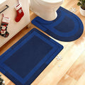 Ultra Thin Bath Mat, Upgrade Non Slip Thin Bath Mats Fit Under Door, Quick Dry Ultra Absorbent Bathroom Rugs, Machine Washable Bath Rugs for Bathroom, Dark Blue/Bordered/24"x17"+ 24"x20" Contour Rug