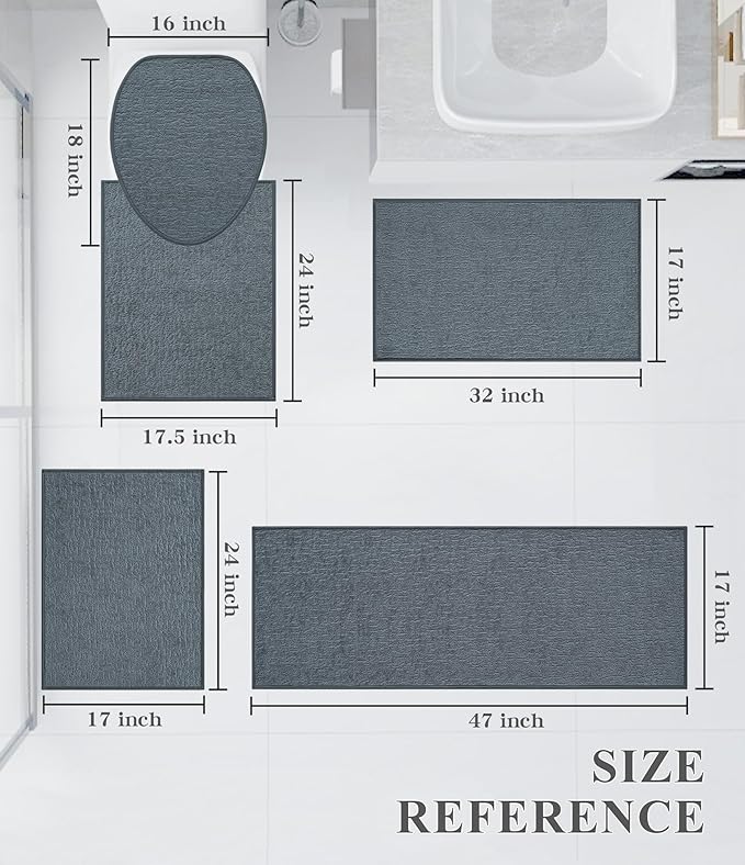 chakme Bathroom Rug Sets 5 Piece, Ultra Thin Bath Mat Quick Dry, Absorbent, Non Slip, Machine Washable, Light Blue, 17" x 24"