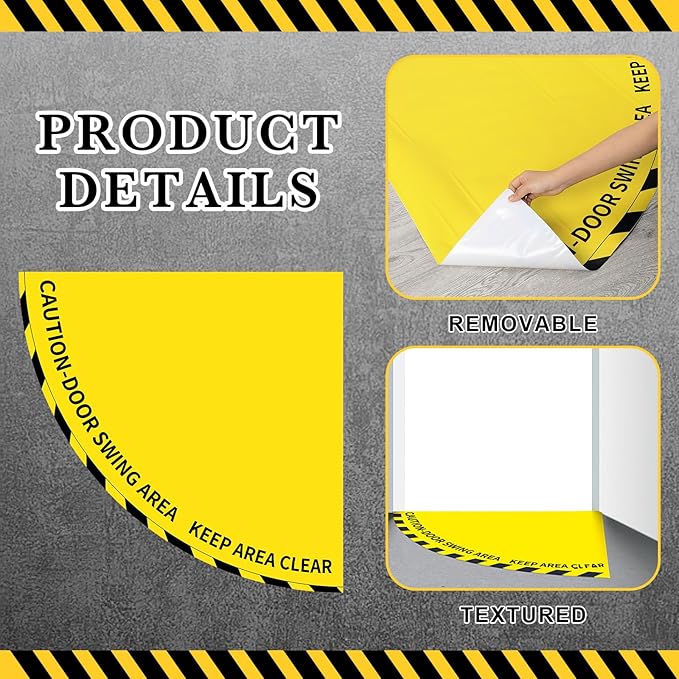1 Pack Door Swing Caution Floor Sign for Safety Warning Door Swing Area Keep Area Clear Floor Sign Vinyl Non Slip Surface(36 x 36 Inches,Textured,Yellow)