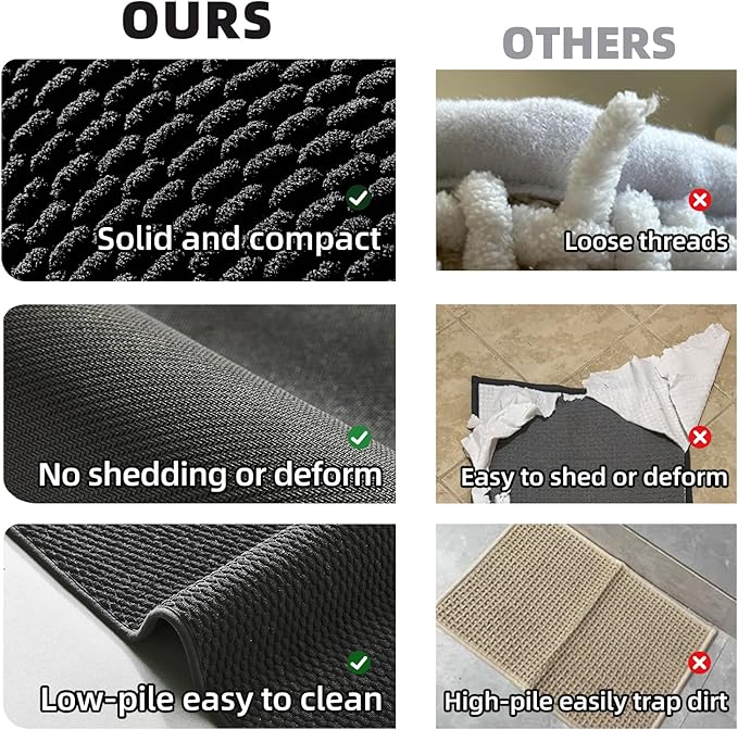 Black Bathroom Runner Rugs, Long Bath Mat Runner Washable Thin Quick Dry Low Pile Bathroom Runner Rugs Non Slip, Black 16''x60''