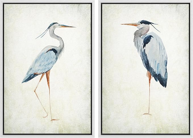 MUDECOR Framed Canvas Print Wall Art Heron Bird Illustrations Modern Art Decorative Bohemian Colorful Chic for Living Room, Bedroom, Office - 16"x24"x2 White