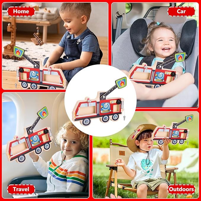 Montessori Screwdriver Busy Board Fire Truck – Wooden STEM Fine Motor Skills Sensory Learning Toy for Kids Ages 3–6, Great Gift for Boys and Girls