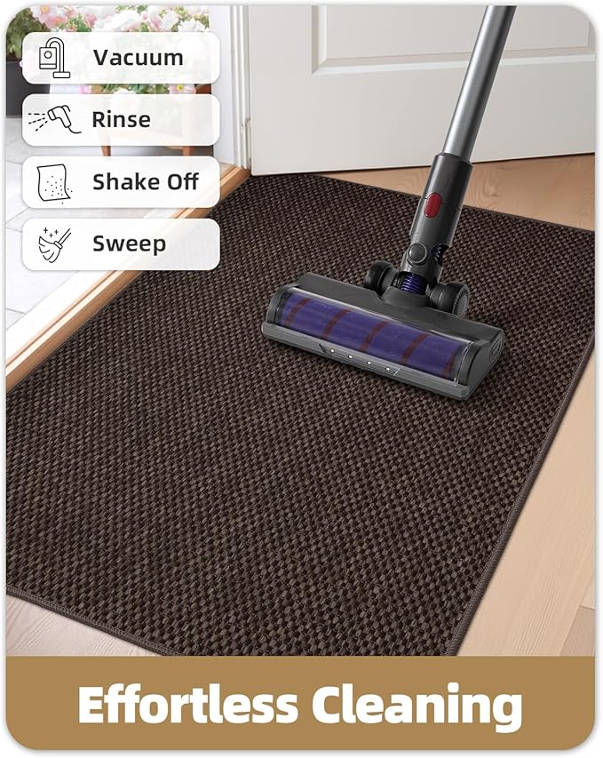 Color&Geometry Ultra-Thin Indoor Door Mat, 22.6"x31.5" Low-Profile Non-Slip Entryway Rug with Modern Geometric Texture, Washable Doormat for Entrance, Front Doors, Brown (Rolled-up NO Creases)