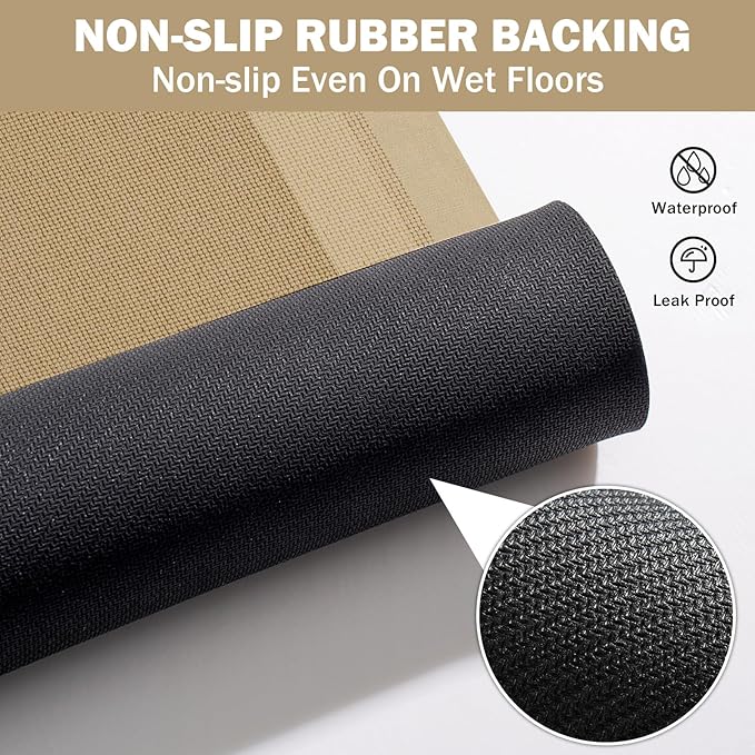 Non Slip Bath Mat, Rubber Backing Ultra Thin Bathroom Rugs Fit Under Door Quick Dry Super Absorbent Washable Bath Rug Shower Mat for Bathroom Floor Bathtub Shower Sink, Easy Care Brown 20"x 32"