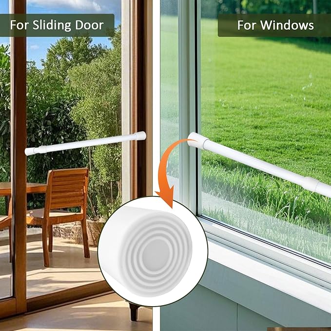 Sliding Door Security Bar,Window Security Bars Adjustable Sliding Door Lock Bars with Rubber Tips, Diameter 1.2" Window Safety Lock Bar Stopper (19.6''-35.4'', 3, Count)